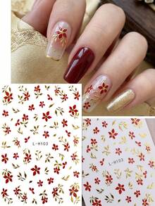 4pcs Vivid Red & Pink Rose Nail Art Stickers - Gold Red Rose & Cherry Blossom English Love Heart Nail Decals, Suitable For Spring, Valentine's Day, Wedding, Date, DIY Nail Decoration, Y2K - Multicolor - View 5