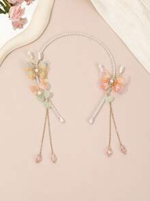 1件蝴蝶珍珠流苏发箍，温柔甜美风格发饰，日常/派对/约会优雅发型装饰 - 彩色 - 查看 4