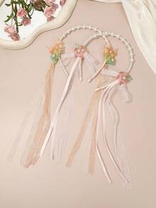 1件蝴蝶珍珠流苏发箍，温柔甜美风格发饰，日常/派对/约会优雅发型装饰 - 彩色 - 查看 2