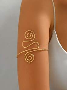 1件几何线条圆形臂环手镯，女士臂环，适合海滩派对、舞会、婚礼、日常佩戴 - 彩色 - 查看 2