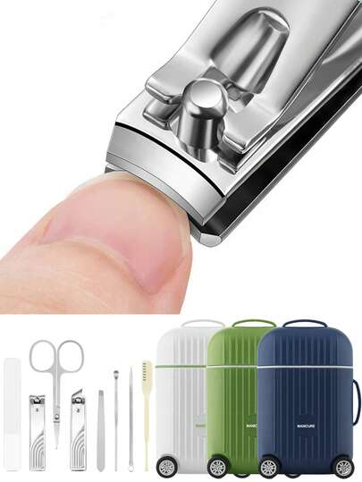 1 Set 8Pcs Travel Case Nail Clipper Kit, Manicure Pedicure Tools With Nail File Polisher, Full Beauty Grooming Nail Art Set For Home Outdoor Travel
