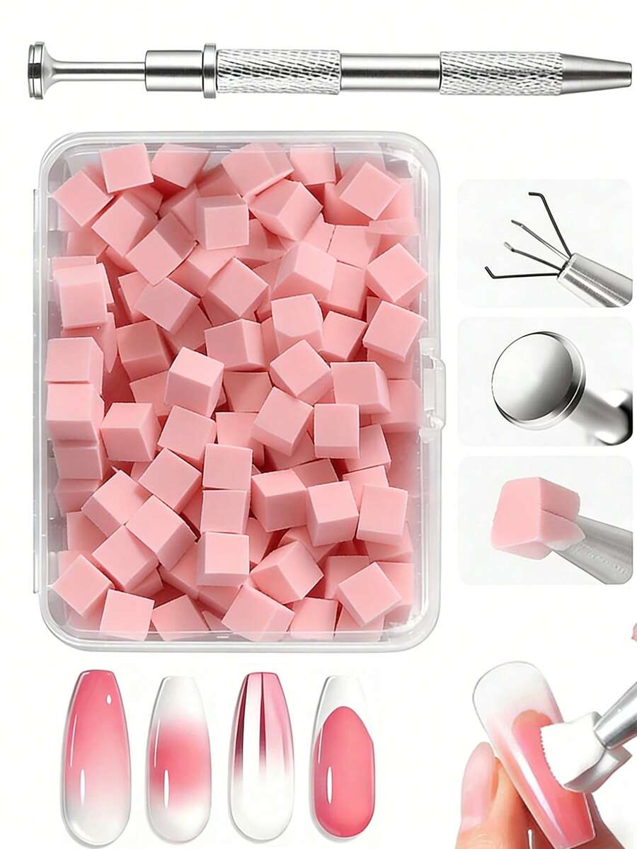 100/50pcs Mini Sponge Blocks - Manicure Accessories And Supplies (Including 4-Prong Tweezers). Tools For Nail Gel And Polish, Professional Reusable Nail Art Supplies, Manicure Tools And Instruments. Back To School Essential. Ombre Nail Sponge And Polish Applicator. - Multicolor - View 1