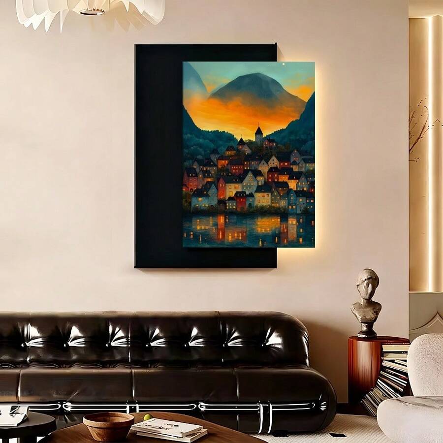 Con marco 1 Pieza, 2D, La Casa Colorida, Pintura Al Óleo, Póster, Decoración De Pared, Sala De Estar, Comedor, Garaje, Oficina, Bar, Patio, Pintura Decorativa, Marco De Madera Sólida, 11,81 X 17,72 Pulgadas - Enmarcado - Ver 1