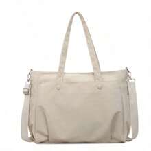 1pc Beige Soft Faux Leather Multi-Pocket Large Capacity Tote Bag, Suitable For Daily Commute - Multicolor - View 14