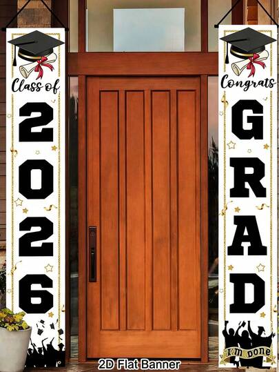 2pcs 2026 Graduation Door Couplets, Platinum Graduation Design, Hanging Decor For Porch, Suitable For Graduation Season Decoration, Outdoor/Indoor Wall Hanging For High School/University 2026 Graduation Party Supplies, Photo Props