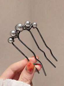 1件装优雅仿珍珠四爪发髻器，合金仿珍珠发夹梳，欧式设计婚礼发饰，优雅日常/婚礼派对发饰，秋季发饰，旅行必备，美发造型工具，女士配饰，护发 - 彩色 - 查看 2
