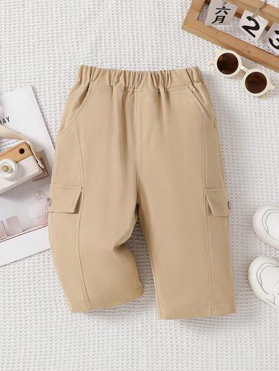 Summer Kids Cargo Shorts, Light Khaki Color With Large Pockets, Unisex Loose Casual Pants, Versatile Daily Wear Bermuda Shorts