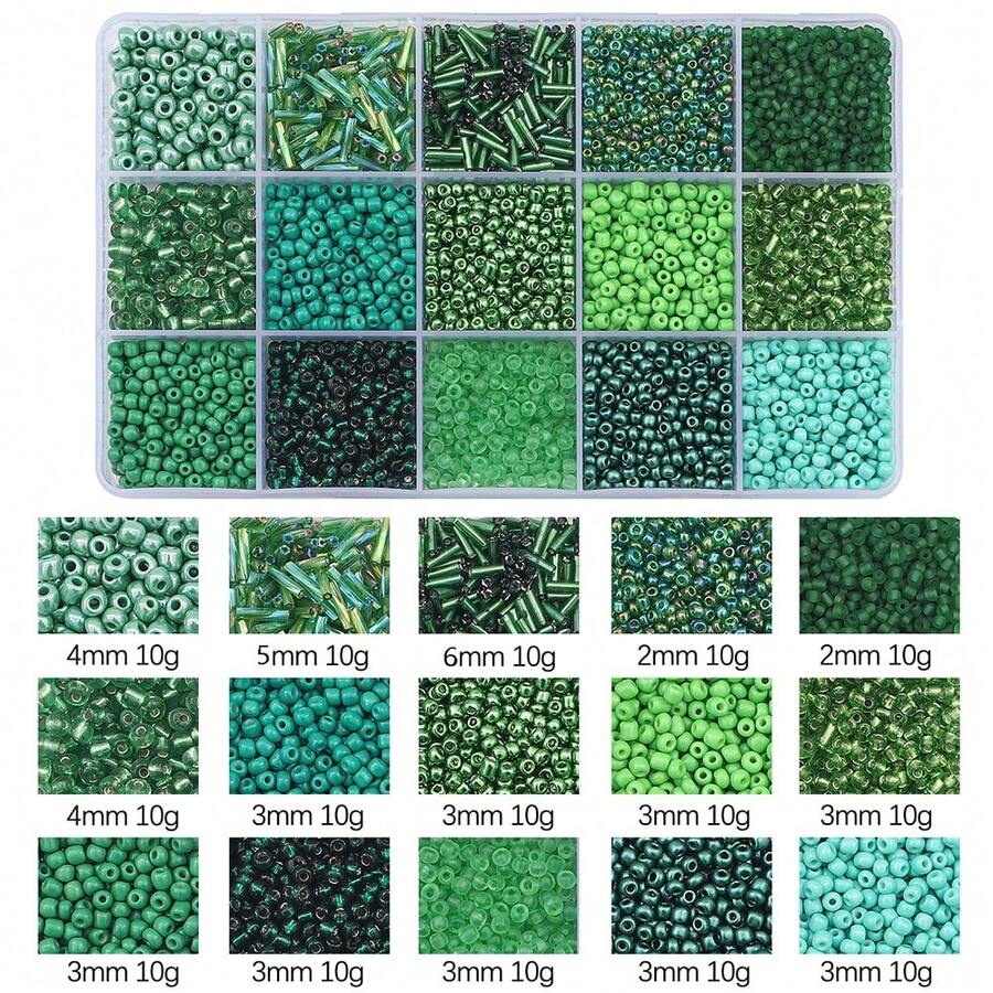 AHAYA Bộ dụng cụ làm trang sức bằng ống hạt thủy tinh 15 ô, đồ dùng thủ công sáng tạo cá nhân hóa để làm khuyên tai, vòng tay, mặt dây chuyền điện thoại, món quà tuyệt vời dành cho các cô gái. - màu xanh lá - Xem 1