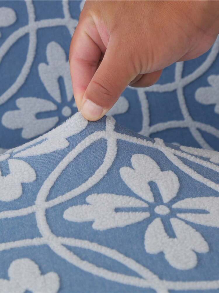 Vỏ bọc ghế sofa bằng vải nhung jacquard với viền chân váy co giãn, chất liệu sợi polyester đơn giản và hiện đại, phù hợp cho phòng khách và gia đình. - Xanh và trắng - Xem 9