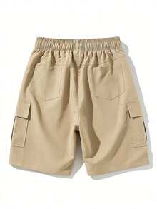 1pc Men's Outdoor Casual Sports Shorts, Cargo Style Washed Multi-Pocket Straight Leg Bermuda Shorts, Summer - Khaki - View 4