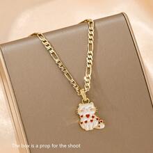 Colar com pingente de gato em esmalte banhado a ouro 14K, resistente à oxidação e ao desbotamento. Acabamento clássico em esmalte, textura fina, design adorável de gato, primorosamente trabalhado e confortável de usar. Ideal como presente para filhas, amigas e adolescentes, um presente perfeito com valor decorativo e divertido. - Ouro amarelo - Ver 7