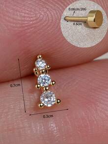 1 Peça Brinco de Pino com Parte Traseira Roscada Revestido em Ouro 18K Hipoalergênico, Adequado para Orelhas Sensíveis, Sem Manchas, de Cobre, Minúsculo, Pequeno, Delicado, Cúbico, de Parte Traseira Plana, para Mulheres, Aço Inoxidável, Parte Traseira Plana, Padrão de Lóbulo da Orelha, Hélice Frontal, Anti Tragus, Concha, Parte Superior, Lóbulo Apertado, Rook, Cartilagem, Piercing Plano, Brinco de Nariz, Joias Personalizadas, 20G 8mm - Um disco redondo com 3 brincos de zircônia. - Visão 7