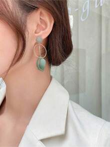1对女士优雅心形长款仿珍珠耳环，独特耳环 - 薄荷綠 - 查看 1