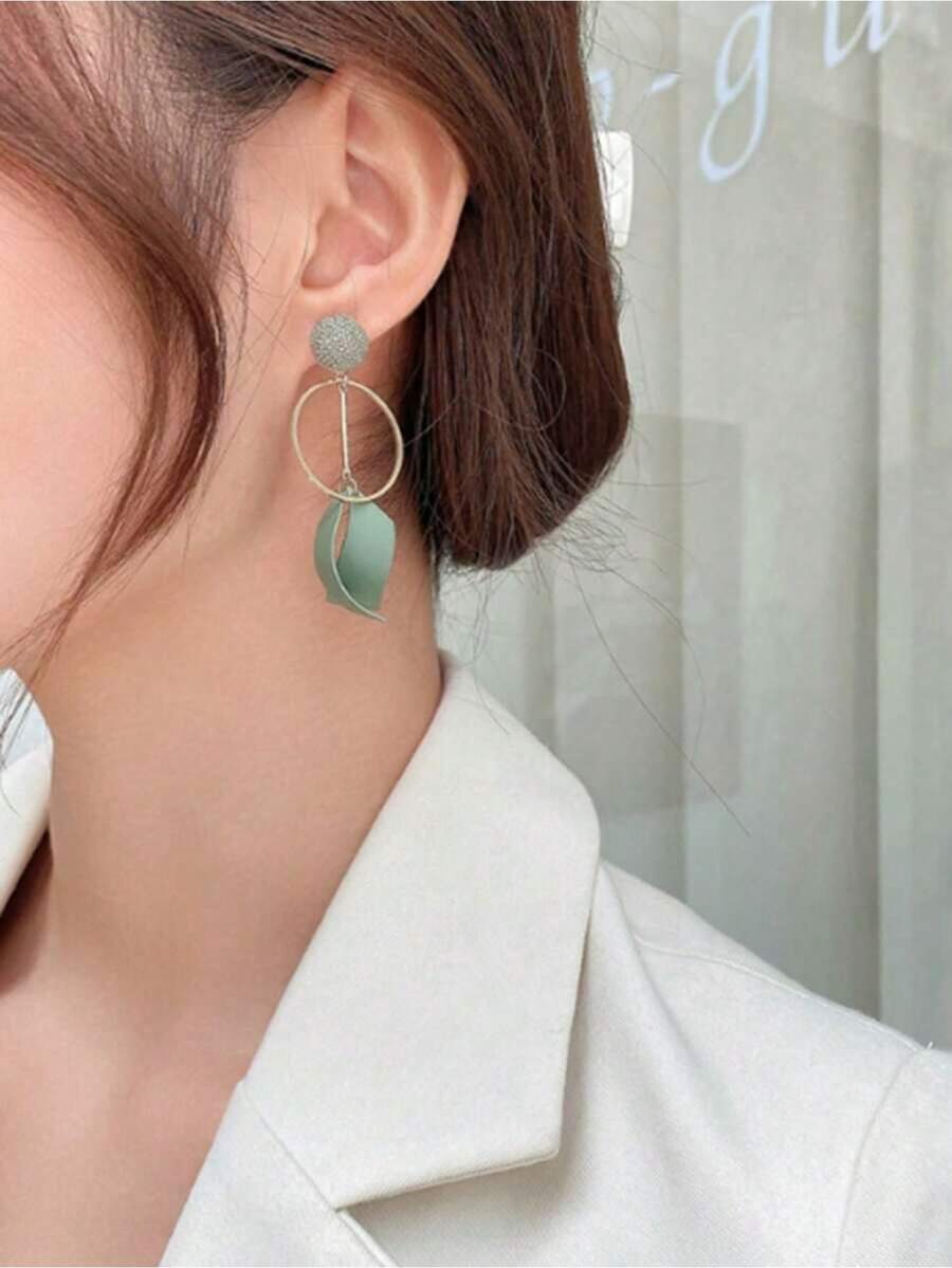 1对女士优雅心形长款仿珍珠耳环，独特耳环 - 薄荷綠 - 查看 1