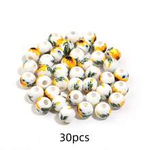 20-30 hạt sứ cổ điển màu xanh trắng, hạt tròn gốm hình hoa hướng dương, nguyên liệu làm trang sức DIY - hoa hướng dương - Xem 9
