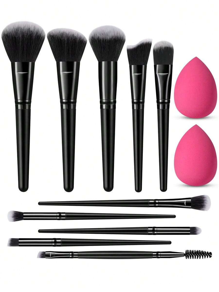 12件套化妆工具套装，包括：10支化妆刷+2个化妆海绵 - 彩色 - 查看 1