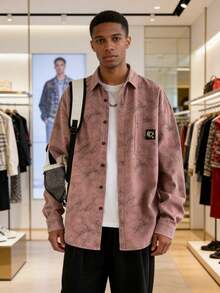 New Arrival: Men's "Rebel-Chic" Long-Sleeve Shirt - Spring/Autumn Printed Workwear-Style Top | Men's Loose-Fit Shirt Jacket - 粉色 - 查看 1