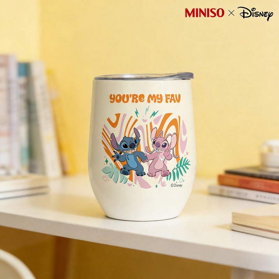 MINISO X Disney Lilo & Stitch & Angel You're My Fav Insulated Stainless Steel Eggshell Tumbler With Lid,Double-Walled Vacuum Cup For Coffee,Wine,Drinks - 彩色 - 查看 1