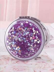 1pc Cute Student Double-Sided Magnifying Makeup Mirror, Portable Folding Compact Mirror With Dreamlike Glitter, Suitable For Girls - Multicolor - View 12