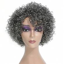 HUA Grey Glueless Wigs Human Hair Wigs For Black Women Grey Short Curly Wigs For Black Women Human Hair Mixed Kinky Curly Wear And Go Glueless Wig Ombre Gray 8 Inch Short Wigs For Older Women - P4/30 - 查看 1
