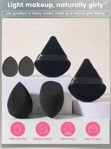 6/1pc Makeup Sponges: 2 Makeup Sponge + 2 Velvet Powder Puffs + 2 Mini Makeup Sponges, Multi-Functional Makeup Tools, Makeup Powder Puffs, Dry & Wet Use Makeup Sponges, Blush Puff, Loose Powder Puff, Suitable For Liquid Foundation, BB Cream, Concealer, Face Cream, Foundation, Suitable For All Skin Types - Multicolor - View 4