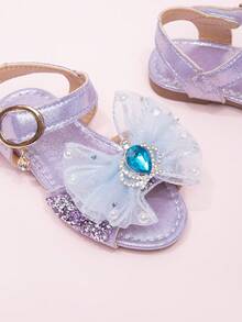 2026 Nuevas sandalias para niñas, zapatos de princesa para niños con lazo de strass, zapatos de playa para estudiantes de niña pequeña, verano - Morado - Ver 5