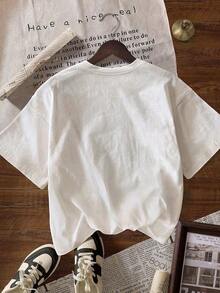 Women's Short-Sleeved T-Shirt With Round Neck, Printed With Leopard And Star Pattern - White - View 2