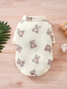 Bear Pattern Cute Bow Tie Spring And Autumn Pet Puppy Kitten Clothes Shirt One Piece - Beige - View 3