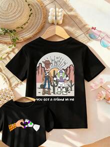 Disney-Licensed Casual And Simple Crew Neck Short-Sleeve T-Shirt Features Characters Judy And Buzz Lightyear From 'Toy Story', Designed For Infants, Suitable For Both Boys And Girls, Making It An Ideal Choice For Summer Wear. - màu đen - Xem 4