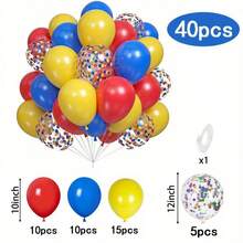 40pcs Colorful Balloon Set, Including Red, Yellow And Blue Latex Balloons, Suitable For Carnival, Circus, Birthday Party And Wedding Decoration - 18 YEARS - View 2
