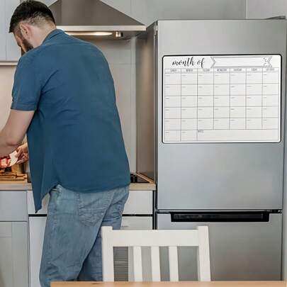 1 Set Magnetic Refrigerator Calendar & 1 Magnetic Chalk, Suitable For Refrigerator Use, Erasable Calendar With Week & Month Format, Great For Home, Office Or Kitchen Organization