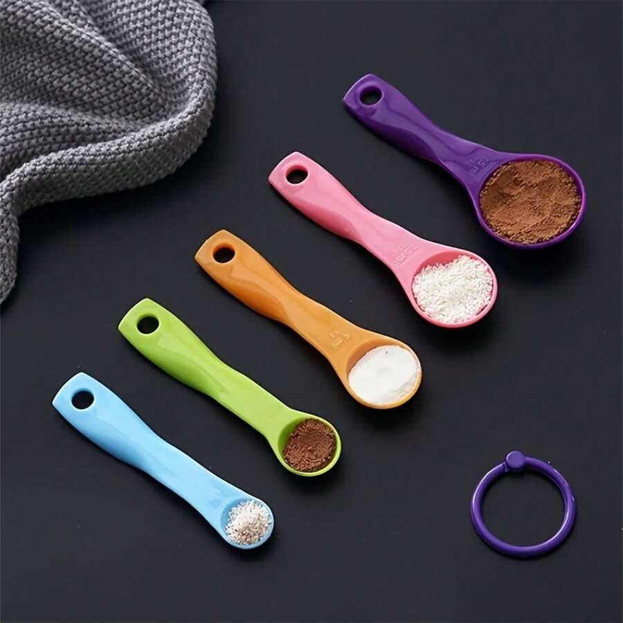 5pcs Measuring Spoon Set, Includes Marked Measuring Spoon, Soup Spoon, Teaspoon, Milk Powder Spoon, Seasoning Spoon - Multicolor - View 1