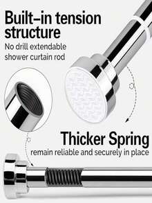 26.77-109 Inch (Approx. 68-277 Cm) Adjustable Spring Tension Curtain Rod, Rustproof Non-Slip Shower Curtain Rod, Suitable For Bathroom, No Drilling Required, Never Fold, Easy To Use, Silver - B - View 8