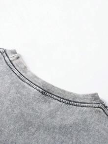 Camisetas nuevas de moda para hombres de primavera y verano. Camiseta de algodón lavado con estampado Alani A, hecha de tela 100% algodón de alta calidad, cardado de aguja fina, relajada y cómoda, adecuada tanto para hombres como para mujeres, ideal para jóvenes amantes del estilo urbano. - Gris - Ver 4
