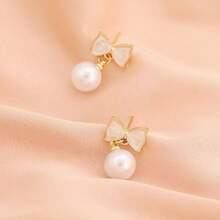 Pearl Earrings For Women, Luxury Earrings Pendant Elegant Bow Decor Unique Design Earrings - Gold - View 5