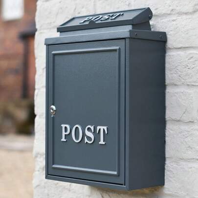 Norfolk' Grey Wall Mounted Post Box With Silver Text - Lockable Letter Box