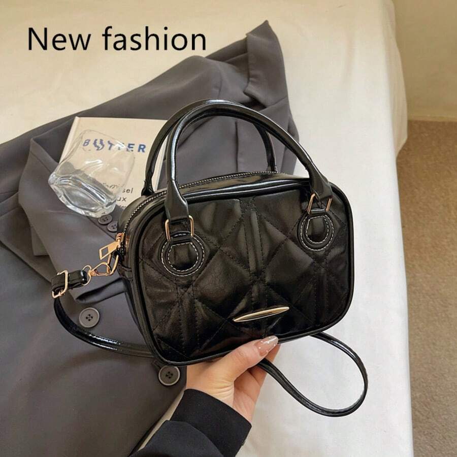 New Fashion Quilted Small Handbag For Women – Mini Tote With Top Handle And Crossbody Strap, Elegant And Versati - Black - View 1