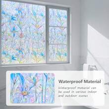 Window Privacy Film Stain Glass Film Flowers Rainbow Window Film Window Clings Non-Adhesive Reusable Decorative For Home Blue Lotus 35.4 Inch X 13.1 Feet - Blue Lotus - View 2