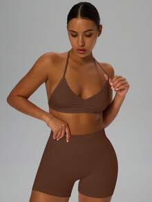 Yefecy 女士高支撑细肩带运动吊带背心，适合健身、瑜伽等运动，具有高支撑性和高弹性，适合运动、瑜伽及各种场合，春季穿着。 - 棕色 - 查看 4