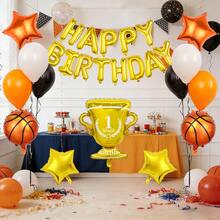 35pcs Basketball Birthday Party Balloon Set, Includes Happy Birthday Banner, Trophy Balloon, Basketball Balloon, Pentagram Balloon, For Basketball Theme Birthday Party Decoration, Sports Party Balloons, Basketball Court Decor, Birthday Decoration, Baby Shower, Sports Game Birthday Party, Home Decor, Boy Birthday, Basketball Gift - Multicolor - View 1