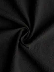 1 Set Men's Lightweight Loose Fit Basic Outfit, Light Blue Long Sleeve Button-Up Collared Shirt + Straight Leg Pants, Summer - Black - View 6