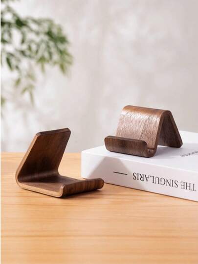 1pc Vintage Rustic Solid Black Walnut Wood Phone Stand, Minimalist Aesthetic Non-Slip Stable Base With Charging Port, Handmade Natural Wooden Desktop Display Holder, Suitable For Smartphones, Tablets, Video Watching, Live Streaming, Office, Bedroom, Kitchen, Ideal Back-To-School, Birthday, Christmas Gift For Multifunctional Mobile Device Stand