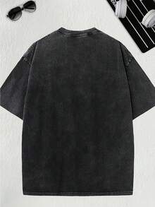 T-Shirt With Waffle House Pattern Print, Vintage Distressed Washed Couple T-Shirts, Men And Women T-Shirts, Fashion, Commuting, Sports, Soft And Comfortable T-Shirts, Casual Tops For Spring, Summer, And Autumn, Men'S Outdoor Wear - 黑色 - 查看 2