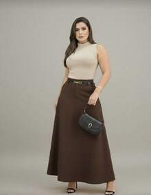 Women's Long Full Skirt, Tailored, Evangelical Fashion, Casual, Basic, Winter, High Waist, Elegant - 咖啡棕 - 查看 2