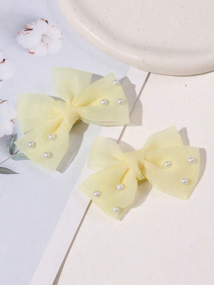 2pcs Girl's Butterfly Pearl Alligator Hair Clips, Multiple Colors Available, Suitable As Girl's Gift And Daily Wear - Multicolor - View 4