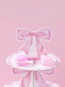 1 Set Pink Bow Baby Party Multi-Tier Cake Stand And Cake Decorations, Multi-Tier Cake Stand, Birthday Party Decorations, DIY Cake Decorating Supplies, Dessert Food Cake Edge Decor, Birthday Baby Family Holiday Party Restaurant Kitchen Decor, Home Decor, Pink Princess Birthday Party Decorations - Multicolor - View 5