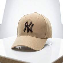 New York Curved Brim Baseball Cap With Embroidery, Premium Style, Men's And Women's, With Ribbon, Street Lettering, Embroidered Fabric. - 黑色卡其色 - 查看 2