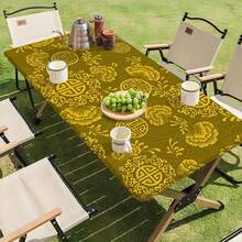 1 Stück Tischdecke aus Polyestermaterial, goldener Hintergrund mit chinesischem Glückssymbol-Design, Pfingstrose, hochauflösender digitaldruck mit Saum, knitterfrei, geeignet für Zuhause, Küche, Partys, Geburtstage, Feiertage, Innen- und Außenbereich, Heimdekoration - Gold - Übersicht 11