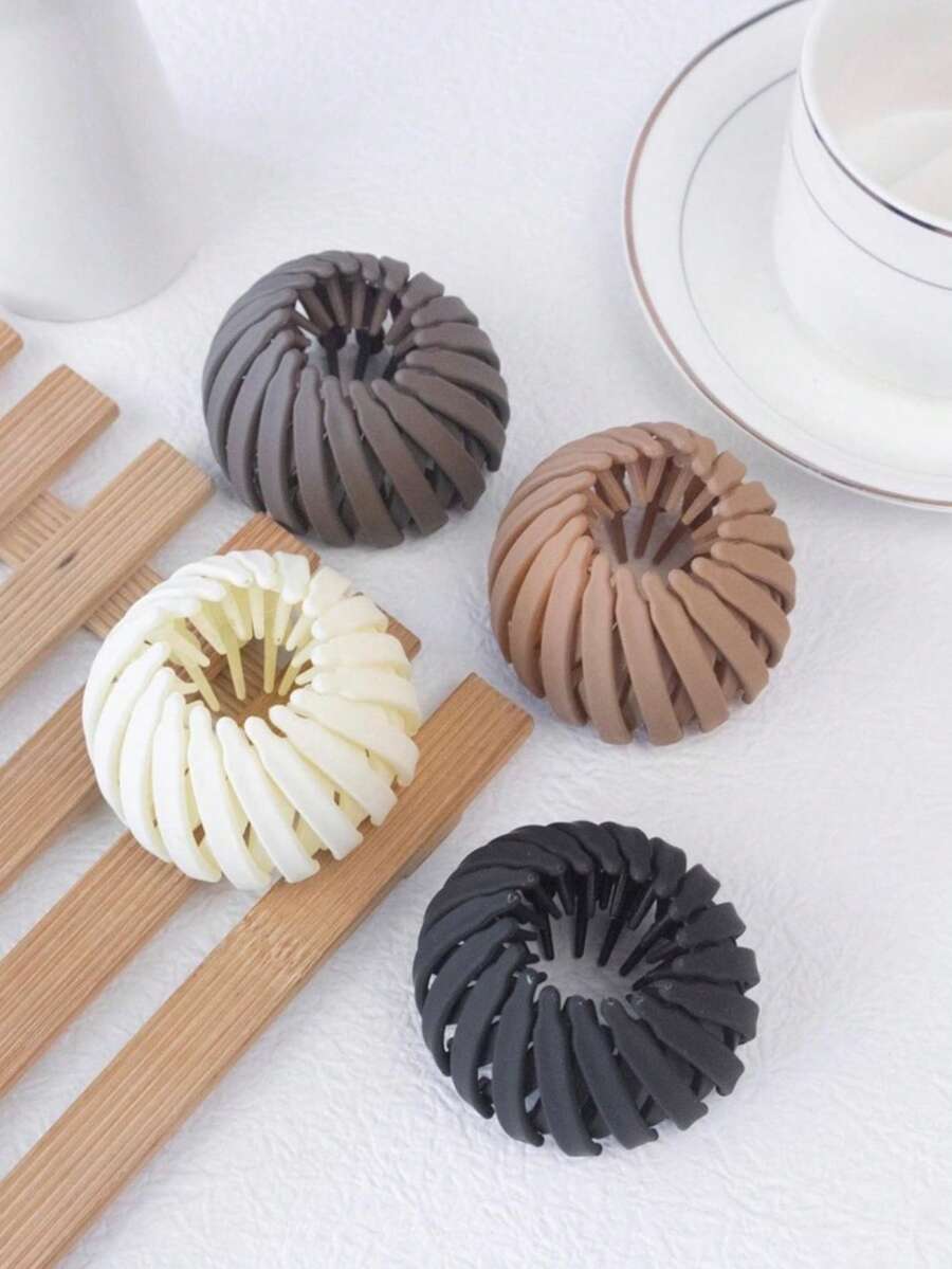 4个装女士哑光鸟巢发夹，丸子头固定器，马尾辫发圈，可伸缩发爪，日常使用 - 彩色 - 查看 1