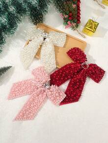 1pc Women's White Fashionable Elegant Faux Pearl Bow Hairclip, Suitable For Daily Wear And Gatherings - White - View 5